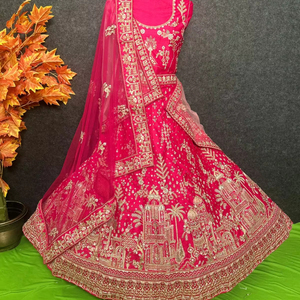 Balgory traditionnelle soie mariée Lehenga 12 Kali 5 mètres Ghera lourd Jarakan broderie Double Dupatta Rajwadi multicolore - Product Image 1