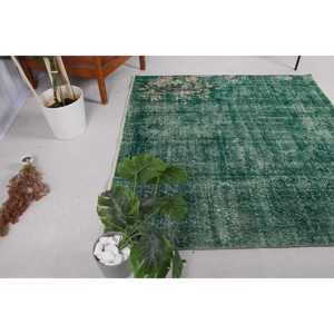 พรมวินเทจสไตล์ตุรกี ขนาด 5.6x5.2 ฟุต พรมสีเขียวลายตะวันตกเฉียงใต้ - Product Image 4