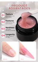 Gel Pembangun Kuku UV Bebas Hema Grosir OEM ODM 30g Gel Keras Pembangun Kuku Self-Leveling Bebas Hema untuk Salon Kuku
