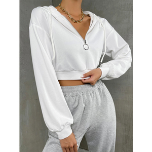 Sudaderas con capucha cortas modernas y elegantes para mujer, sudaderas con capucha bordadas a la moda de mezcla de algodón y poliéster, mejora tu invierno - Product Image 5