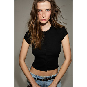 GRIMELANGE Women's Soft Stretch Short <b>Cap</b> <b>Sleeve</b> Buttoned Blouse - Product Image 4