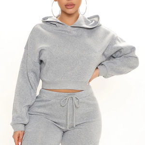 Sudadera con capucha y logotipo personalizado para mujer, Jogger, ropa deportiva de lana de 2 piezas, ropa de calle de invierno ecológica, conjuntos de chándal - Product Image 1