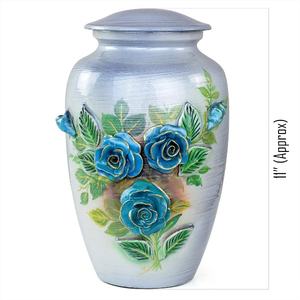 Urnas de cremación de metal de aluminio con flores decorativas talladas en 3D de 11 "para cenizas humanas | Urna grande hecha a mano para adultos (rosas Plateadas) - Product Image 2