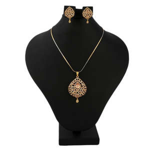 Kundan Jewellery <b>Locket</b> Set - Peach & Golden - Product Image 1