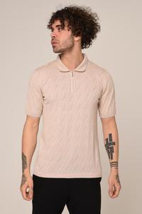 Men's Casual 100% Cotton <b>Half</b> Zip for Polo <b>Shirt</b> Solid Beige Short <b>Sleeve</b> Summer Breathable Knitted Top with Turn-Down Collar - Product Image 5