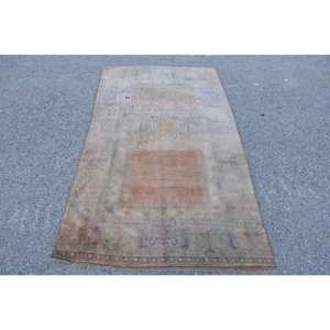 Alfombra turca rectangular con respaldo de látex de lana Beige de área grande de 3,6x6,2 pies, diseño abstracto de retazos para pasillo - Product Image 1