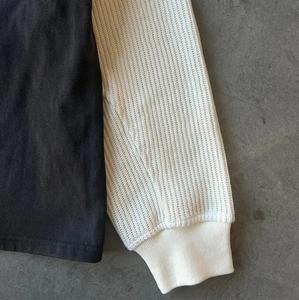 T-shirt surdimensionné en coton tricoté gaufré pour hommes, lavé à l'acide, délavé au soleil, T-shirt à manches longues double épaisseur - Product Image 3