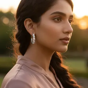 ต่างหูห่วงเงินแท้ 925 ประดับเพชรคิวบิกเซอร์โคเนีย สำหรับผู้หญิง สวมใส่ได้ทุกวัน-ต่างหูแบบหนีบ - Product Image 3