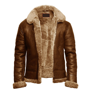 Wholesale High Quality <b>Men</b> Fur Leather <b>Jacket</b> Shearling <b>Sheepskin</b> Aviator Winter And Custom Logo For <b>Men</b> Leather <b>Jacket</b> - Product Image 1