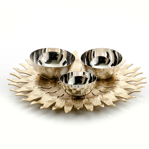 Handmade <b>Sweet</b> Bowl Classic Luxury Dry-<b>fruit</b> Bowl SET OF 3 Shiny Mirror Polished Round Shape Bowls With Unique Design Tray - Product Image 1