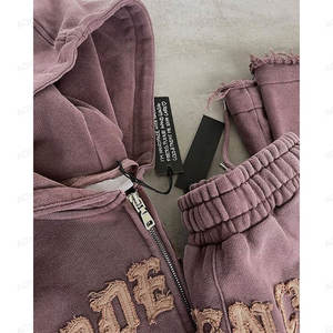 Custom Ribbed Wash 2-Piece Set <b>Men</b> Casual Long Sleeve Zip <b>Crop</b> <b>Tops</b> High Waist Legging Matching Winter Fitness Breathable High - Product Image 3