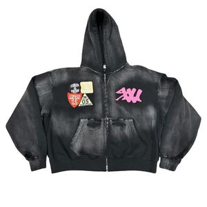 Sudaderas con Capucha para Hombre, de Algodón Grueso, con Cierre, Tendencias de Moda, Corte Holgado, Estilo Desgastado por el Sol, con Parches y Bordados - Product Image 5