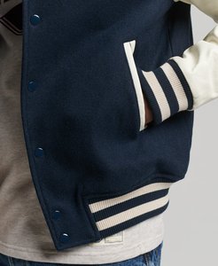Men's <b>Winter</b> Letterman Style Chenille Embroidery Collarless Bomber Jacket Custom Logo Varsity Baseball Streetwear Quick Delivery - Product Image 6