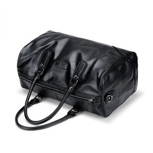 Bolsa de Viaje de Fin de Semana de Cuero con Cierre de Cremallera, Bolsa de Viaje Resistente Negra - Product Image 4