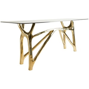 Wrought Iron <b>Console</b> Tempered Glass Top Coffee <b>Table</b> <b>for</b> <b>Sale</b> Luxury Round Shaped Metal Golden Modern Luxury Gold Frame - Product Image 3