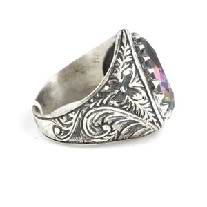 Men's 925 <b>Sterling</b> <b>Silver</b> Drop-Shaped Mystic Topaz Stone Pen-Style <b>Ring</b>-Bezel <b>Set</b> Pear & Princess Cut - Product Image 4