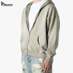 Nouveau sweat à capuche zippé uni en coton 100 % délavé pour homme – Vêtement décontracté respirant, écologique et de haute qualité, idéal pour l'hiver - Product Image 3