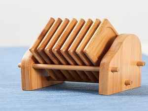 Ensemble de dessous-de-verre en bois de pin naturel avec support, rond, pour boissons, protection de table, pour la maison, le bar à café, le restaurant, articles écologiques B2B - Product Image 6