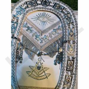 High Quality Masonic Apron Set White Ceremonial Apron with <b>Beads</b> <b>Fringe</b> Gloves & Arm Cuffs - Product Image 4