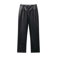 Willshela, pantalones rectos con cremallera frontal negros de PU a la moda para mujer, pantalones vintage de cintura alta y largo completo para mujer, pantalones elegantes para mujer