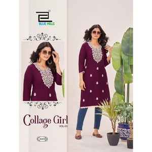 El rayón Kurti más demandado de Maruti Fashion con trabajo de bordado y corte lateral, ropa india y pakistaní - Product Image 1