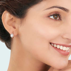 Orbelle Charm <b>Rose</b> <b>Gold</b> Pearl <b>Stud</b> <b>Earrings</b> for Women Rhodium Plated 14K <b>Gold</b> Huggies Hoops Trendy Gift - Product Image 2