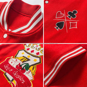 Veste de grande taille en laine brodée de Chenille pour femme, haut personnalisé de haute qualité, couleur rouge - Product Image 4