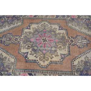 พรมตุรกีวินเทจ4x7ft สีเบจสีฟ้าแบนสานเย็บปะติดปะต่อกันผ้าขนสัตว์ที่มีน้ำยางสำรองสำหรับตกแต่งห้องนั่งเล่นวัยรุ่น - Product Image 5