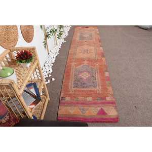 Alfombra Turca Herki de 2.4x11 pies (74x335 cm), Alfombra Vintage con Diseño Floral Marrón - Product Image 1