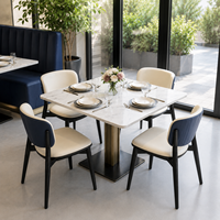 Ensemble table et chaises de restaurant moderne 4 places en pierre frittée blanche, plateau carré en marbre, mobilier de salle à manger commercial pour hôtel et café