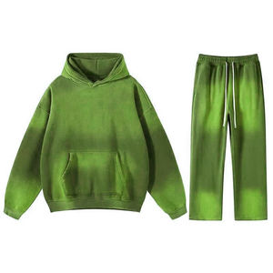 Survêtement personnalisé uni sweat à capuche en molleton de coton et ensemble de jogging unisexe surdimensionné Vintage lavage à l'acide en détresse soleil fondu Streetwear costume - Product Image 6