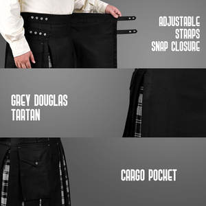 Kilts utilitaires écossais hybrides en gros pour hommes 2026 – Tartan Douglas gris traditionnel - Product Image 4