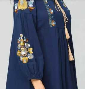 2022 dernière robe mexicaine pour les femmes décontracté col rond manches 3/4 brodé à la main motif solide Style doux robe de soirée - Product Image 3