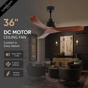 36 Inch Ceiling <b>Fan</b> Without Light, Brown Solid Wood Blades Reversible DC Motor Ceiling <b>Fan</b> <b>with</b> <b>Remote</b> Control - Product Image 1