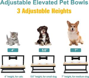 Elevated Pet Feeder <b>Bowls</b> for Cats or Small <b>Dog</b>, 3 Heights Adjustable Raised Pet <b>Stand</b> Feeder - Product Image 2