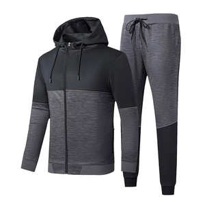 Chándal de moda para hombre, venta al por mayor, a prueba de viento, ajustado, de dos piezas, con cremallera, Sudadera con capucha, conjuntos de pantalones de chándal, chándal de entrenamiento para adultos - Product Image 1
