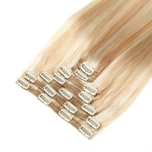 Extensions de cheveux à clipser 17 pouces blond platine miel cheveux humains brésiliens Remy lisses comme des baguettes - Product Image 1