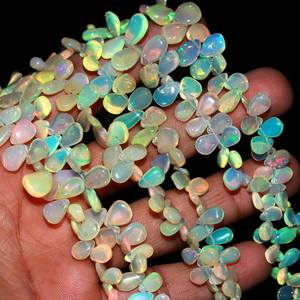 Perles naturelles en forme de poire lisse opale éthiopienne 4-7MM Welo Multi perles d'opale de feu pour la fabrication de bijoux perles d'opale éthiopienne en vrac - Product Image 1