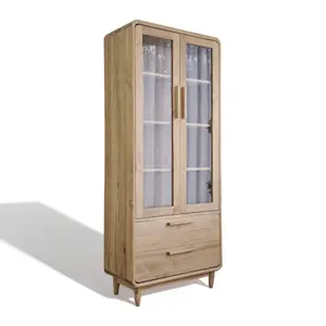 Armadio in Teak minimalista dispensa Buffet Hutch Teak armadio di stoccaggio in legno mobili da cucina con porta in vetro
