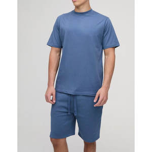 Conjunto de Verano para Hombre de 2 Piezas, Camiseta de Manga Corta y Pantalones Cortos de Algodón, Color Sólido, Ligero, Informal, para Estar en Casa o para la Calle - Product Image 1