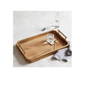 Design classique décoration de la maison plateau de vaisselle plateau en bois de haute qualité avec poignées en métal pour vaisselle de cuisine plateau de table - Product Image 1