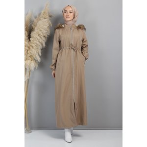 Longue veste trench décontractée à fermeture éclair et lacets, col rond, manches longues, fermeture éclair intégrale - Product Image 6