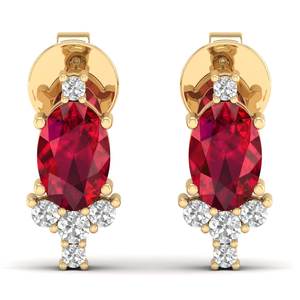 REYES Precio al por Mayor, Pendientes de Oro Sólido de 14K con Corte Ovalado, Gema de Rubí Rojo de 1 Quilate, Moissanita, Cierre de Rosca, para Mujer, Joyería de Lujo - Product Image 2