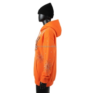 Premium 340 GSM femmes polaire à capuche Orange strass Chenille broderie Logo personnalisé pull sweat femmes bases sweats à capuche - Product Image 3