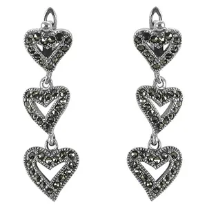 Boucles d'oreilles pendantes en argent sterling 925 en forme de cœur avec marcassite pour femme, cadeau tendance - Product Image 2