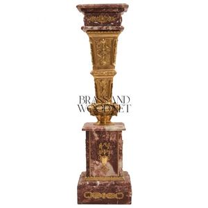 Base de Pedestal de Mármol Rojo Royal Rosso Levanto de Lujo con Detalles Ornamentales de Latón Dorado - Product Image 4