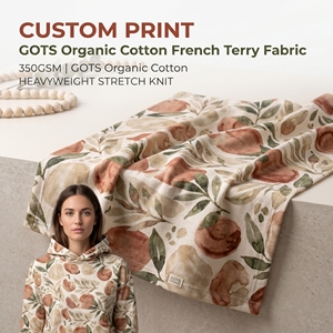 <span class=keywords><strong>Tissu</strong></span> en molleton de coton biologique GOTS 350 GSM, impression numérique personnalisée, <span class=keywords><strong>tissu</strong></span> épais <span class=keywords><strong>extensible</strong></span> pour sweat-shirt à capuche - Product Image 1