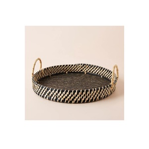 ถาดเสิร์ฟพร้อมหวายธรรมชาติทรงกลมหรูหราทำด้วยมือลายดอกไม้สำหรับตกแต่งบ้านโต๊ะกาแฟในห้องครัวหรือใช้ในการจัดเลี้ยง - Product Image 2