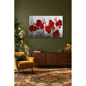 Impression sur toile de coquelicots rouges sur fond gris de Fida - Product Image 5