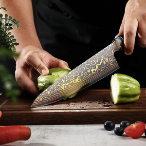 Juego de cuchillos de cocina de acero damasco japonés de 33 capas de cobre y latón AUS10 con mango de resina de palisandro personalizable - Product Image 2